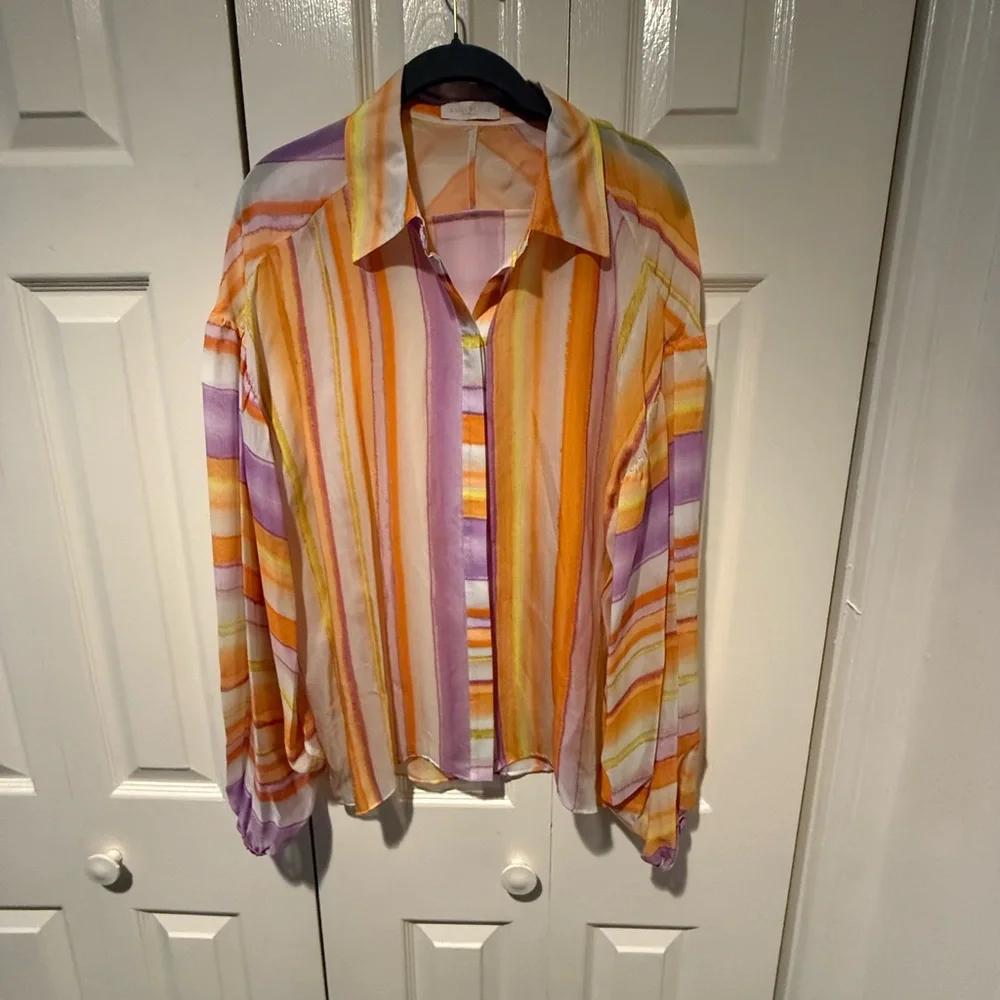 Ramy Brook Orange and Purple Striped Men's Shirt - Picture 1 of 3